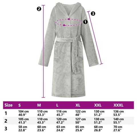 SZLAFROK Z KAPTUREM SZARY M FLANELA