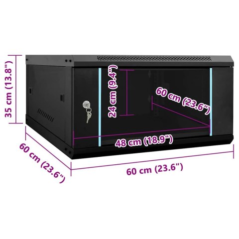 VidaXL Szafa sieciowa z przechowywaniem Czarny 60 x 60 x 35 cm Stal