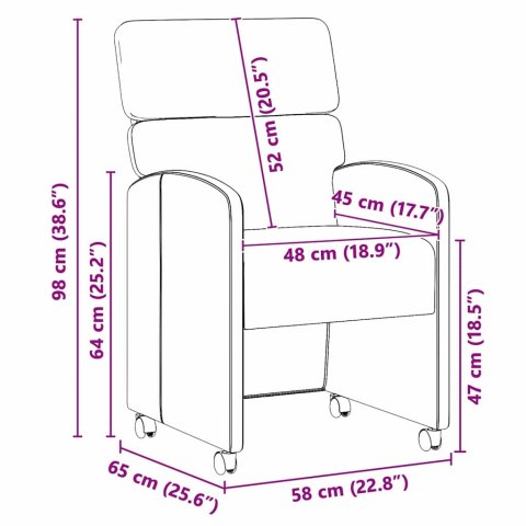 VidaXL Krzesełka jadalne na kółkach 2 pcs Czerwony 58 x 65 x 98 cm