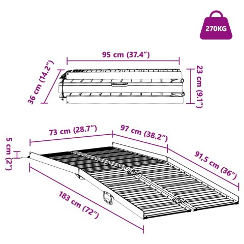 VidaXL Rampa dla wózka inwalidzkiego Srebrny 183 x 73 x 11 cm