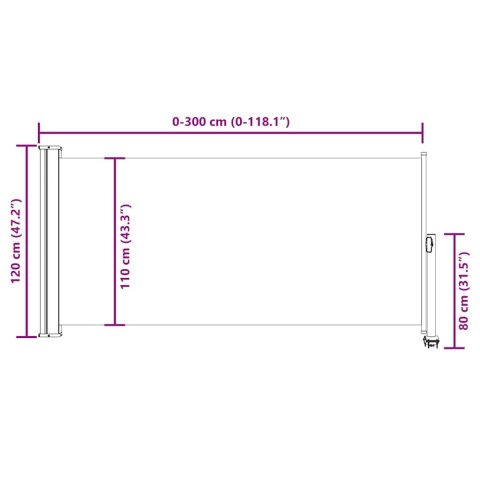 TARASOWA ZWIJANA MARKIZA BOCZNA 120X 300CM KREMOWA
