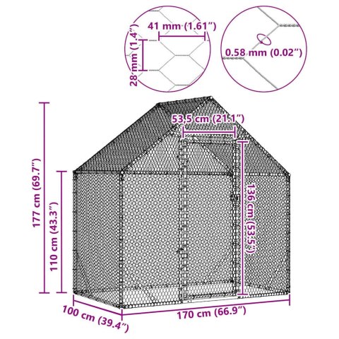 KLATKA DLA KUR SREBRNY 170X100X177CM STAL GALWANIZOWANA