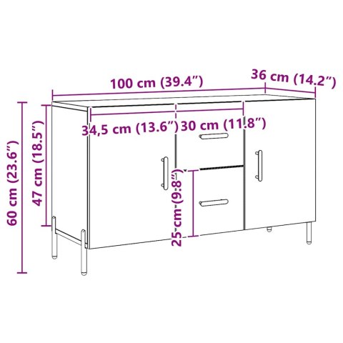 VidaXL Komoda, dąb artisan, 100x36x60 cm, materiał drewnopochodny