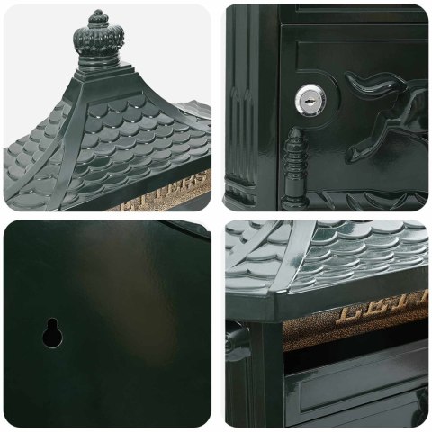 VidaXL Skrzynka pocztowa montowana na ścianie z drzwiami Zielony