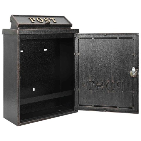 VidaXL Skrzynka pocztowa montowana na ścianie z drzwiami kolor bronzu