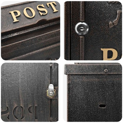 VidaXL Skrzynka pocztowa montowana na ścianie z drzwiami kolor bronzu