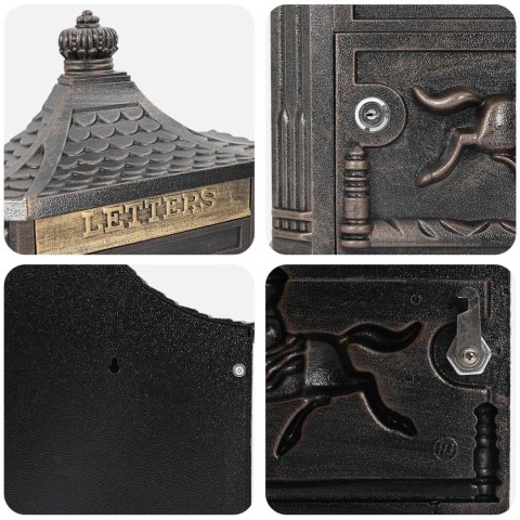 VidaXL Skrzynka pocztowa montowana na ścianie z drzwiami kolor bronzu