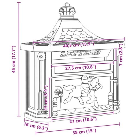 VidaXL Skrzynka pocztowa montowana na ścianie z drzwiami kolor bronzu