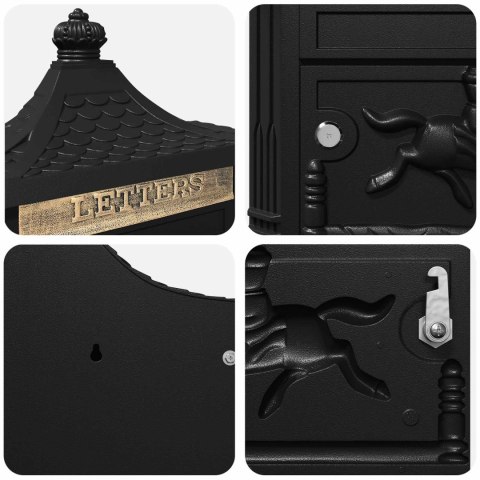 VidaXL Skrzynka pocztowa montowana na ścianie z przechowywaniem Czarny