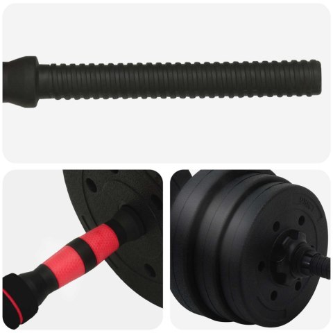VidaXL Zestaw hantli 2 w 1 Czarny i czerwony 121 x 19,5 x 19,5 cm