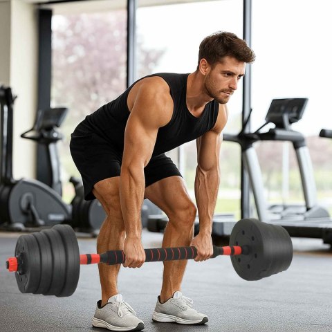 VidaXL Zestaw hantli 2 w 1 Czarny i czerwony 121 x 19,5 x 19,5 cm