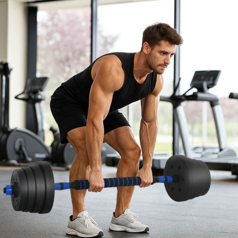 VidaXL Zestaw hantli 2 w 1 Czarny i niebieski 121 x 19,5 x 19,5 cm