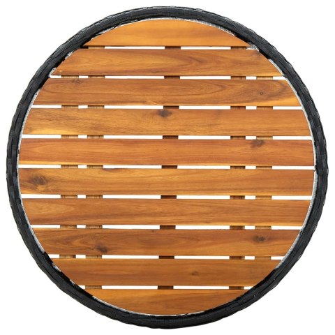 STOLIK HERBACIANY CZARNY 60CM RATTAN PE I DREWNO AKACJOWE