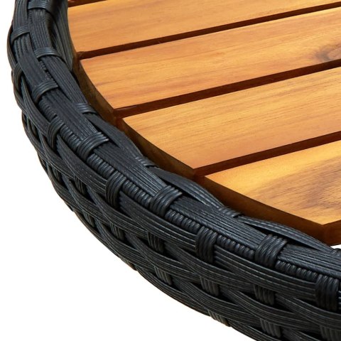 STOLIK HERBACIANY CZARNY 60CM RATTAN PE I DREWNO AKACJOWE