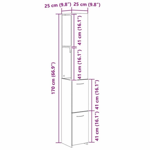 SZAFKA ŁAZIENKOWA Z SZUFLADĄ CZARNY DĄB 25X 25X 170CM