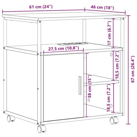 SZAFKA BIUROWA Z STACJĄ ŁADUJĄCĄ BRĄZOWY DĄB 61X46X67CM