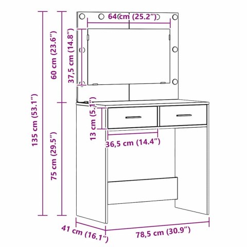 VidaXL Toaletka Czarny dąb 78,5 x 41 x 135 cm Materiał drewnopochodny