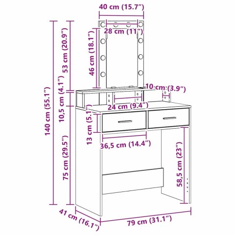 VidaXL Toaletka Biały 79 x 41 x 140 cm Materiał drewnopochodny