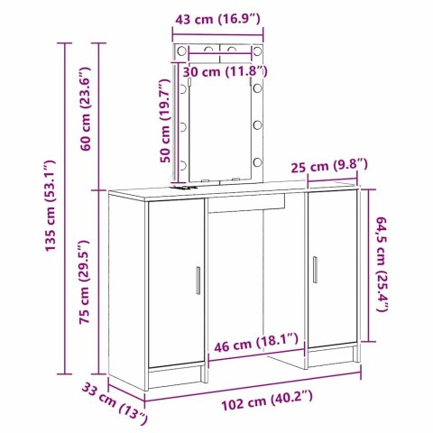 VidaXL Toaletka Czarny 102 x 33 x 135 cm Materiał drewnopochodny