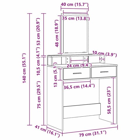 VidaXL Toaletka Czarny Dąb 79 x 41 x 140 cm Materiał drewnopochodny