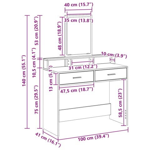 TOALETKA Z SZUFLADĄ Z PÓŁKĄ BETONOWY SZARY 100X41X140CM