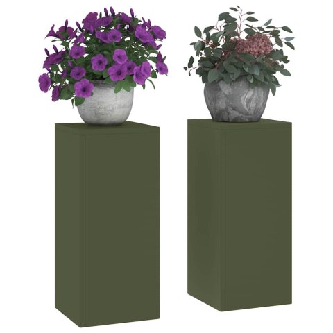 VidaXL Stojak na rośliny 2 pcs oliwkowy 24 x 24 x 55 cm Stal