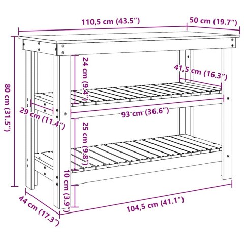 VidaXL Stół warsztatowy z półką Woskowy brąz 110,5 x 50 x 80 cm