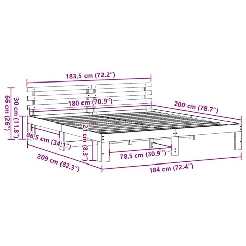 RAMKA ŁÓŻKA Z ZAGŁÓWKIEM BIAŁY 180X200CM LITE DREWNO SOSNOWE