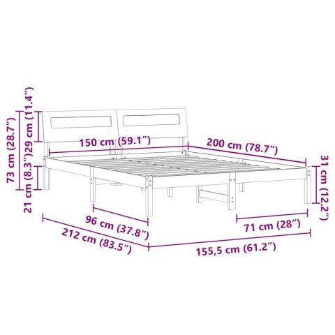 RAMKA ŁÓŻKA BRĄZOWY 150X200CM LITE DREWNO SOSNOWE