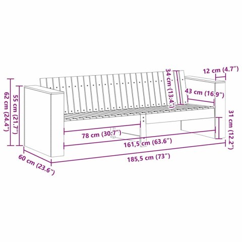 VidaXL Sofa Ogrodowa Brązowy 185,5 x 60 x 62 cm Lite drewno sosnowe