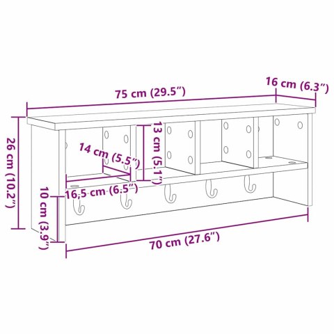 VidaXL Wieszak na płaszcze montowany na ścianie Biały 75 x 16 x 26 cm