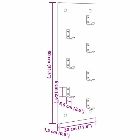 VidaXL Wieszak na płaszcze montowany na ścianie Biały 30 x 1.5 x 80 cm