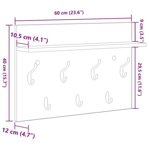 VidaXL Wieszak na płaszcze montowany na ścianie Biały 60 x 40 x 12 cm