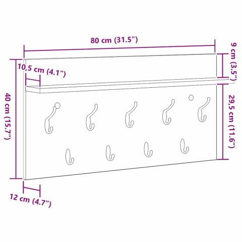 VidaXL Wieszak na płaszcze montowany na ścianie Biały 80 x 40 x 12 cm