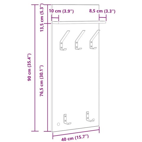 VidaXL Wieszak na płaszcze montowany na ścianie Biały 90 x 40 x 10 cm