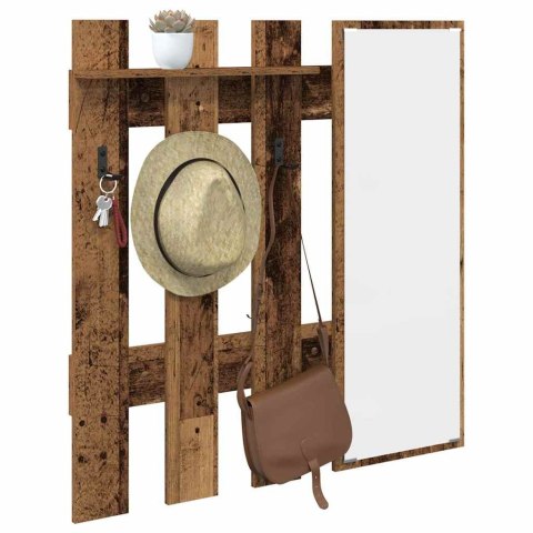 VidaXL Wieszak na płaszcze montowany na ścianie Z lustrem Stare drewno