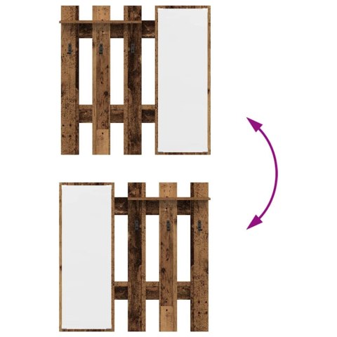 VidaXL Wieszak na płaszcze montowany na ścianie Z lustrem Stare drewno