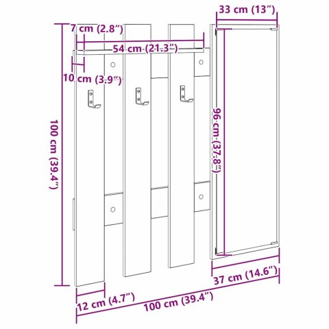 VidaXL Wieszak na płaszcze montowany na ścianie Z lustrem Szary beton