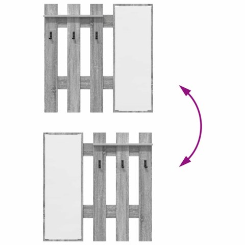 VidaXL Wieszak na płaszcze montowany na ścianie Z lustrem Szary sonoma