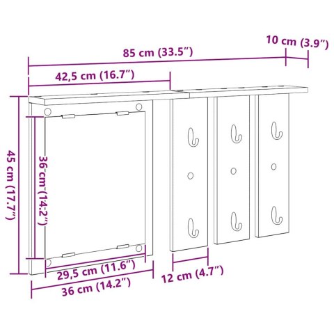 VidaXL Wieszak na płaszcze montowany na ścianie z półką Czarny dąb