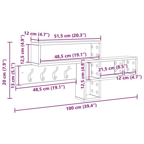 VidaXL Wieszak na płaszcze montowany na ścianie z półką dąb artisan