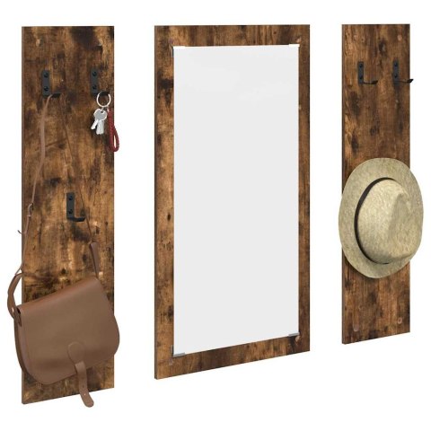 VidaXL Wieszak na płaszcze montowany na ścianie Z lustrem Wędzony dąb