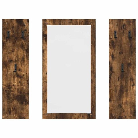 VidaXL Wieszak na płaszcze montowany na ścianie Z lustrem Wędzony dąb