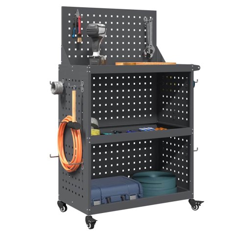 WÓZEK NARZĘDZIOWY Z PÓŁKĄ Z KOŁEM ANTRACYT 65X35X111CM