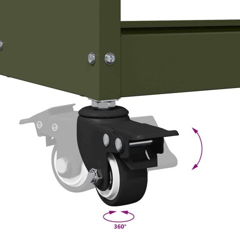 WÓZEK NARZĘDZIOWY Z PÓŁKĄ Z KOŁEM OLIWKOWY 65X35X111CM