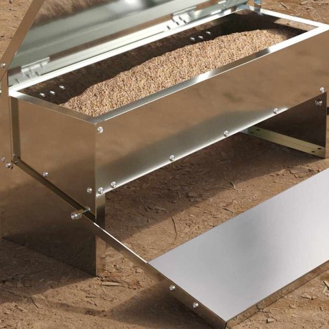 VidaXL Karmnik na pedały dla kur Srebrny 48,5 x 39,5 x 19 cm