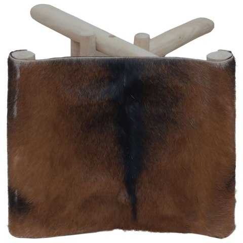 SKŁADANY STOŁEK SKÓRY KOZIEJ I LITE DREWNO TEKOWE