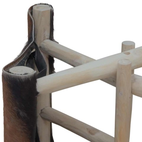 SKŁADANY STOŁEK SKÓRY KOZIEJ I LITE DREWNO TEKOWE