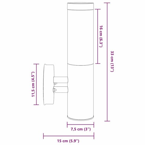 VidaXL Zewnętrzna lampa ścienna Czarny 15 x 7,5 x 33 cm