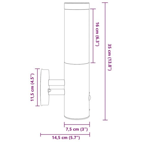VidaXL Zewnętrzna lampa ścienna Srebrny 15 x 7,5 x 33 cm